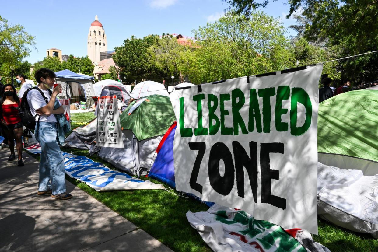<span>The pro-Palestine encampment at Stanford University on 26 April 2024.</span><span>Photograph: Tayfun Coskun/Anadolu via Getty Images</span>
