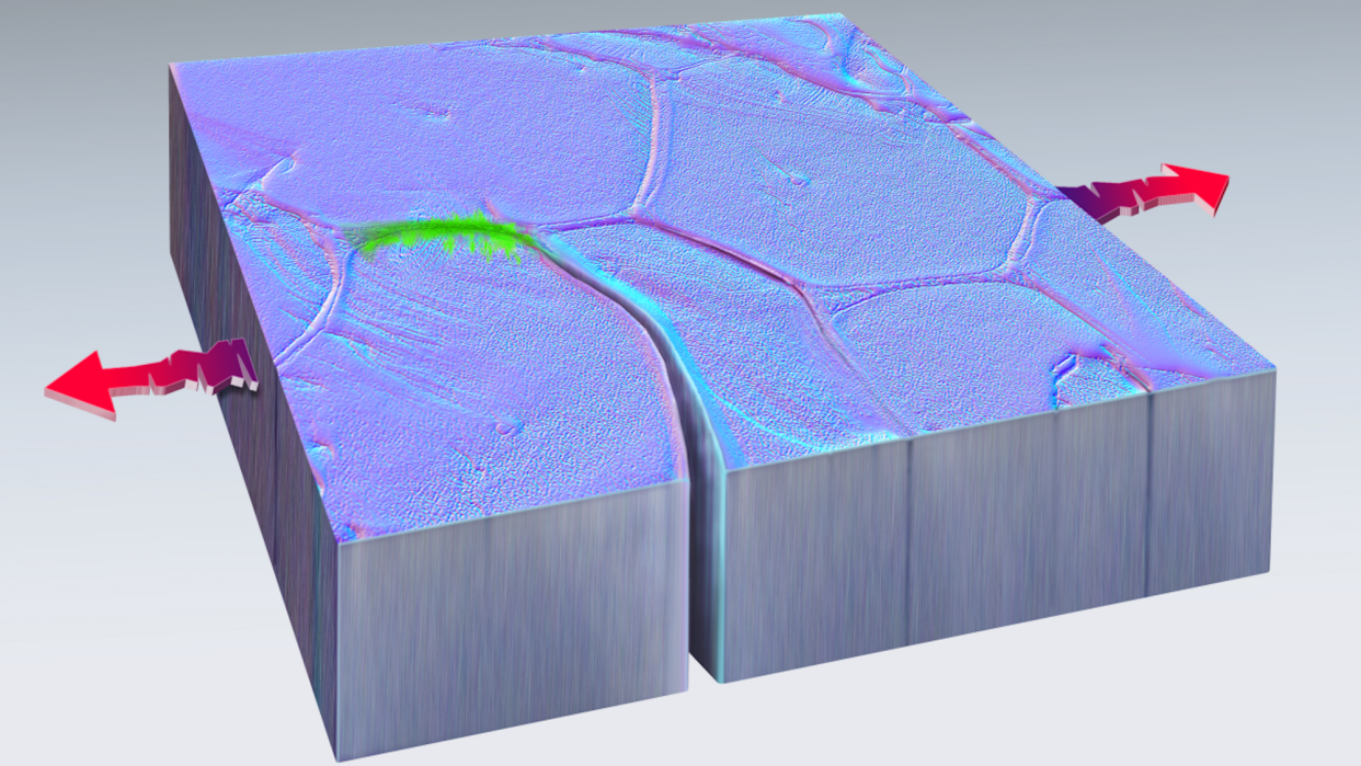 Illustration of metal nanomaterial healing cracks