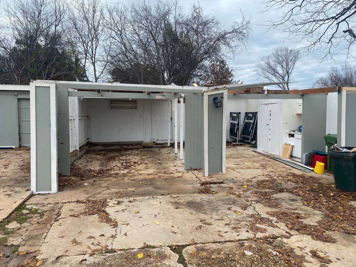 Storm damage to a home on Sayers Lane in North Richland Hills that authorities believe to be from a tornado on Tuesday, Dec. 13, 2022.