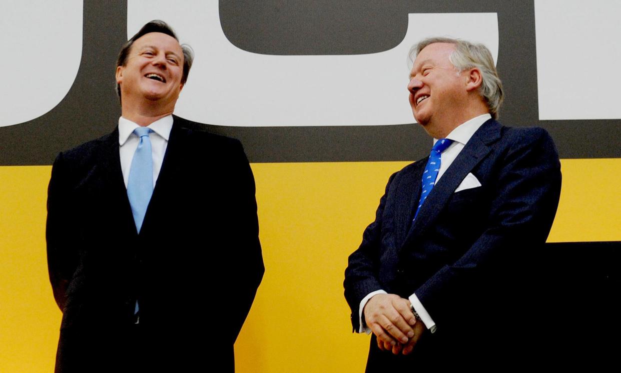 <span>David Cameron and Anthony Bamford. Lord Bamford, his brother, Mark, and their company, JCB, have donated more than £10m to the Conservatives over the past 20 years.</span><span>Photograph: Stefan Rousseau/PA</span>