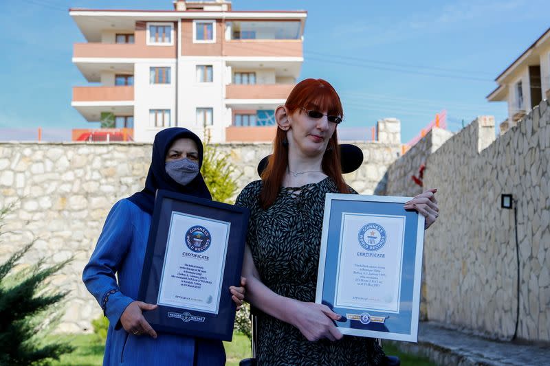 World's tallest woman Rumeysa Gelgi attends a news conference in Karabuk