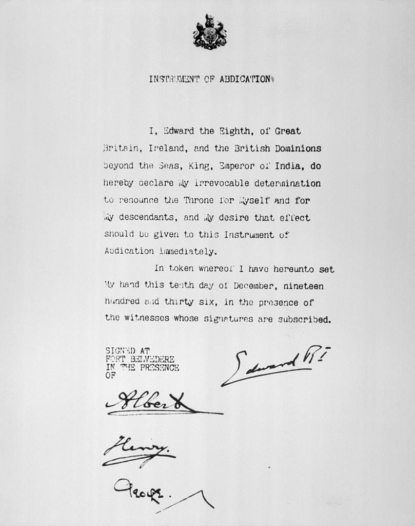 the signed copy of the abdication