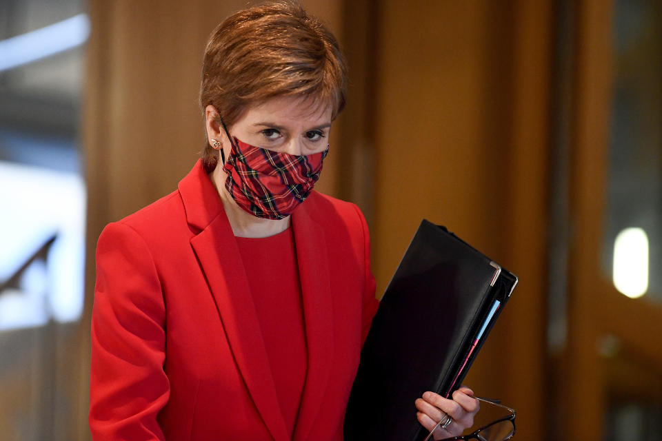 First Minister Nicola Sturgeon arrives to attend the debate at the Scottish Parliament in Edinburgh, on the trade and co-operation agreement between the United Kingdom and the European Union.