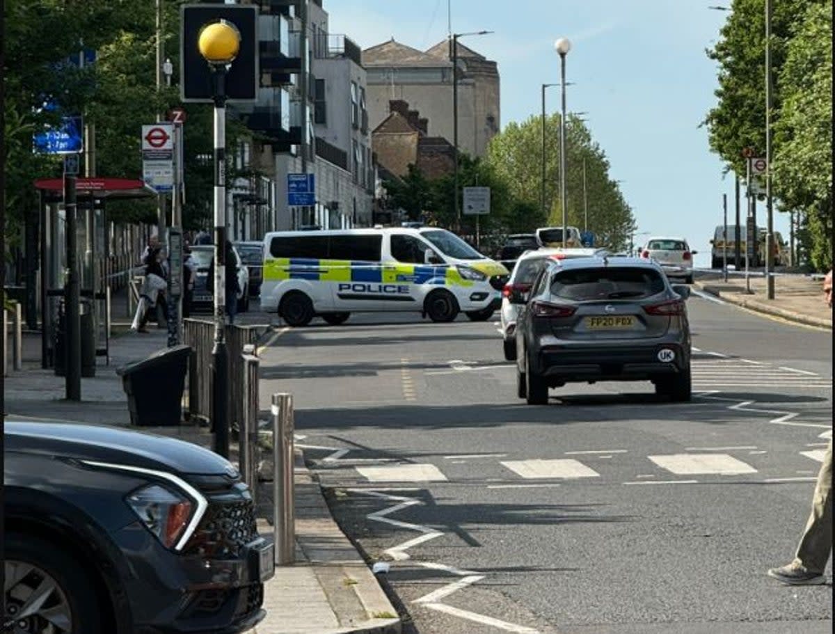 Police in Edgware after a woman in her 60s was stabbed to death (@MPSKingsbury/Met Police)