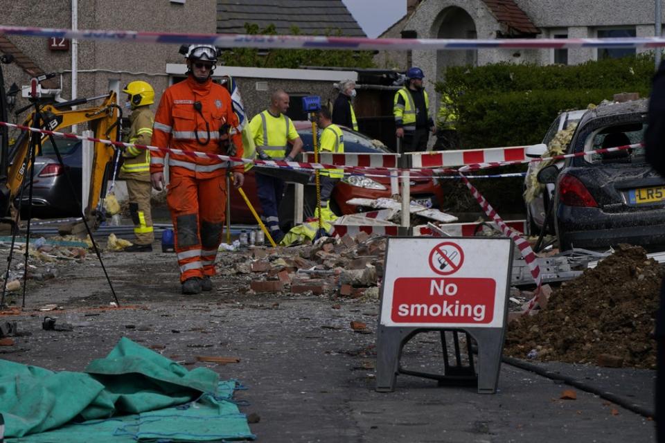 Emergency workers at the scene of a house explosion in Heysham (Danny Lawson/PA) (PA Wire)