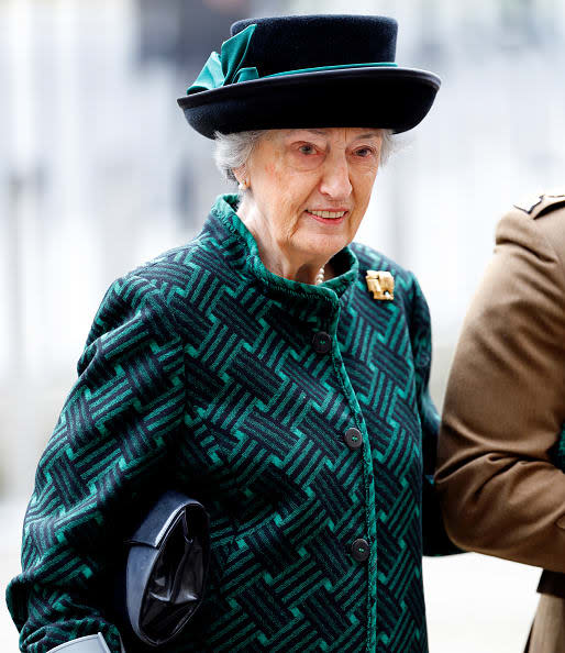 <div class="inline-image__caption"><p>Lady Susan Hussey, Baroness Hussey of North Bradley (lady-in-waiting to Queen Elizabeth II) attends a Service of Thanksgiving for the life of Prince Philip, Duke of Edinburgh at Westminster Abbey on March 29, 2022 in London, England.</p></div> <div class="inline-image__credit">Max Mumby/Indigo/Getty Images</div>