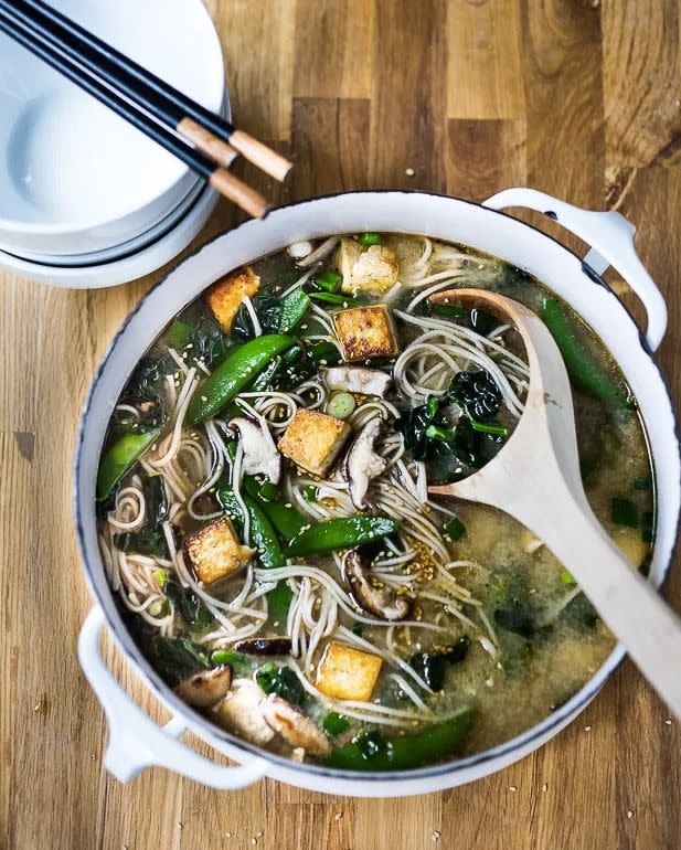 <strong>Get the <a href="http://www.feastingathome.com/sesame-soba-noodle-soup-with-shiitakes-snap-peas-and-tofu/" target="_blank">Ginger Sesame Soba Noodle Soup recipe</a>&nbsp;from Feasting at Home</strong>
