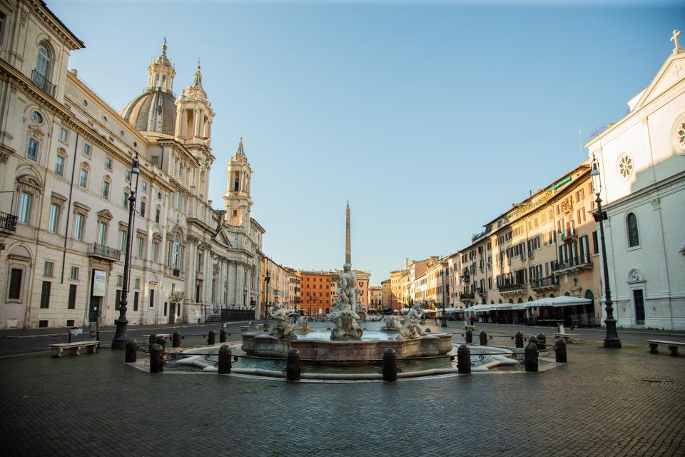 A deserted Piazza Navona on April 1 in Rome, during the third week after the Italian government mandated a nationwide lockdown.