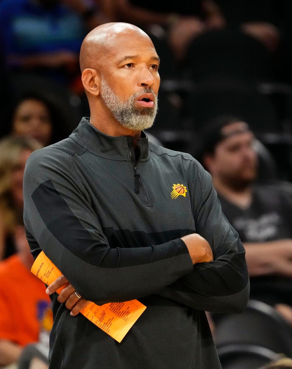 Oct 2, 2022; Phoenix, AZ, USA; Phoenix Suns head coach Monty Williams against the Adelaide 36ers at Footprint Center. Mandatory Credit: Rob Schumacher-Arizona Republic