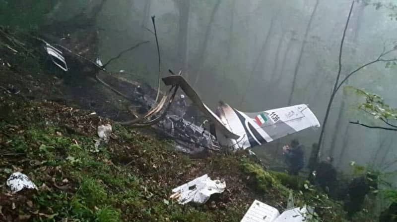 The helicopter wreckage carries Iranian President Ebrahim Raisi in the mountainous Varzaghan area. Iran's President Raisi, Foreign Minister Amir Abdolahian, and several others were killed in the crash. -/Iranian State TV via ZUMA Press Wire/dpa