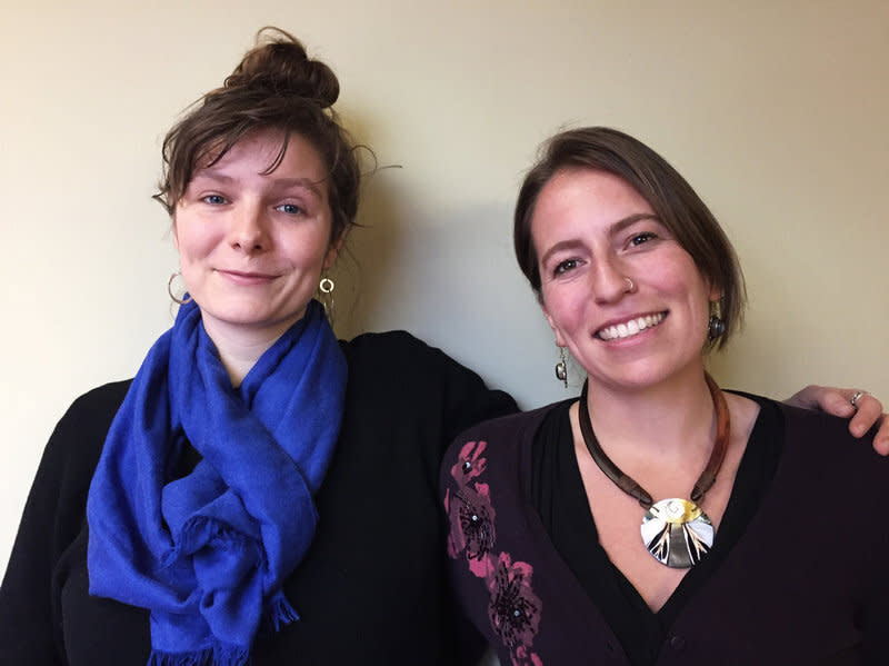 Josephine Ferorelli (l) and Maghan Kallman (r), co-founders of Conceivable Future, say they are trying to inject some humanity into the debate on climate change by talking about the personal way it affects people's lives.&nbsp; (Photo: Jennifer Ludden)