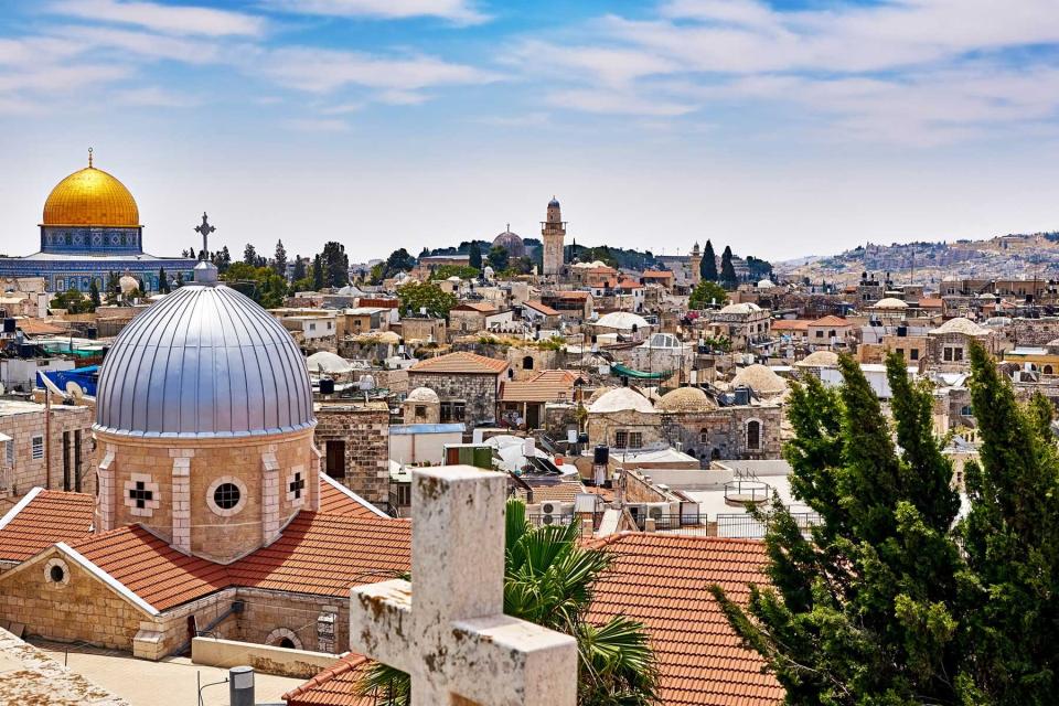 Jerusalem panoramic roof view to Christians, Jewish and Muslims' sacred places