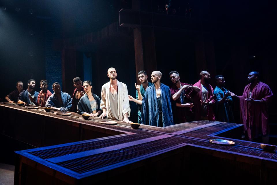 Aaron LaVigne (in white) leads the North American tour in the title role for "Jesus Christ Superstar," coming to Playhouse Square in Cleveland Feb. 2-20.