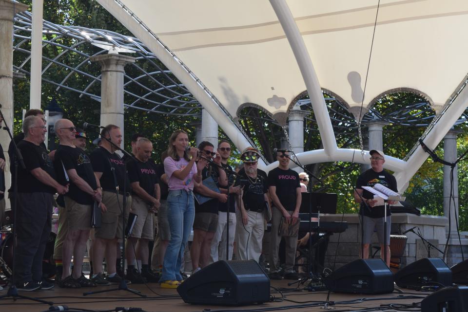 Anderson Clayton, chair of the North Carolina State Democratic Party, speaks during 2023 Blue Ridge Pride Sept. 30. Clayton is the youngest chair of any state Democratic party.