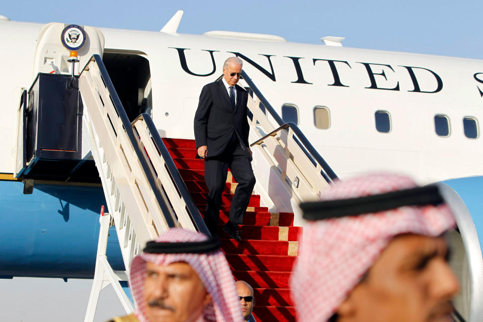 U.S. Vice President Joe Biden arrives to offer his condolences on the death of the late Saudi Crown Prince Sultan bin Abdul-Aziz Al Saud at Riyadh airbase in Riyadh on October 27, 2011.<span class="copyright">Fahad Shadeed—Reuters</span>