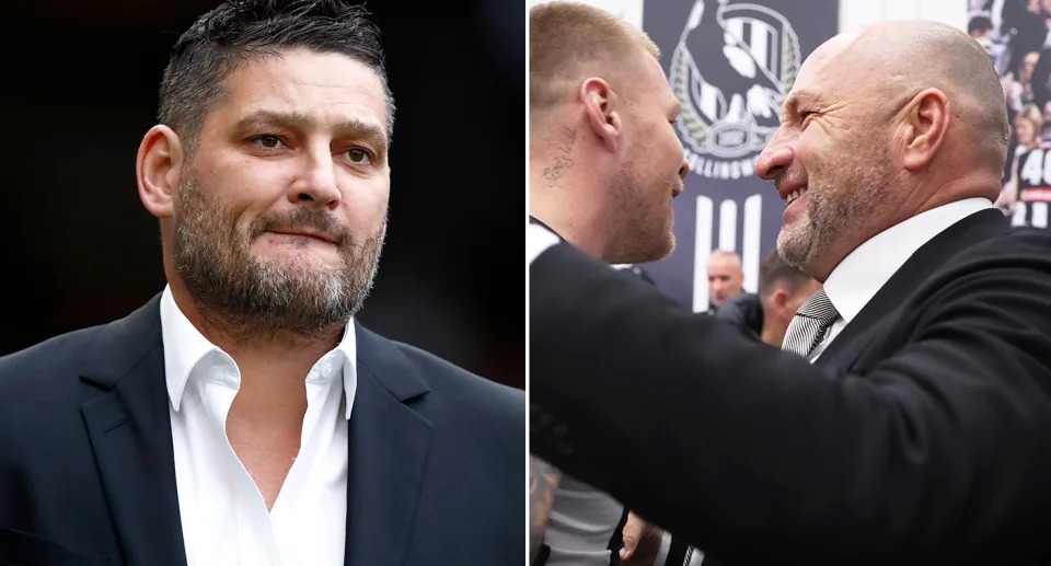 Collingwood have categorically denied claims from Brendan Fevola (left) that the Magpies have parted ways with CEO Craig Kelly (right). Pic: Getty