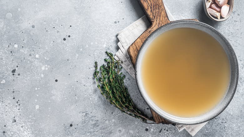 bowl of stock on counter