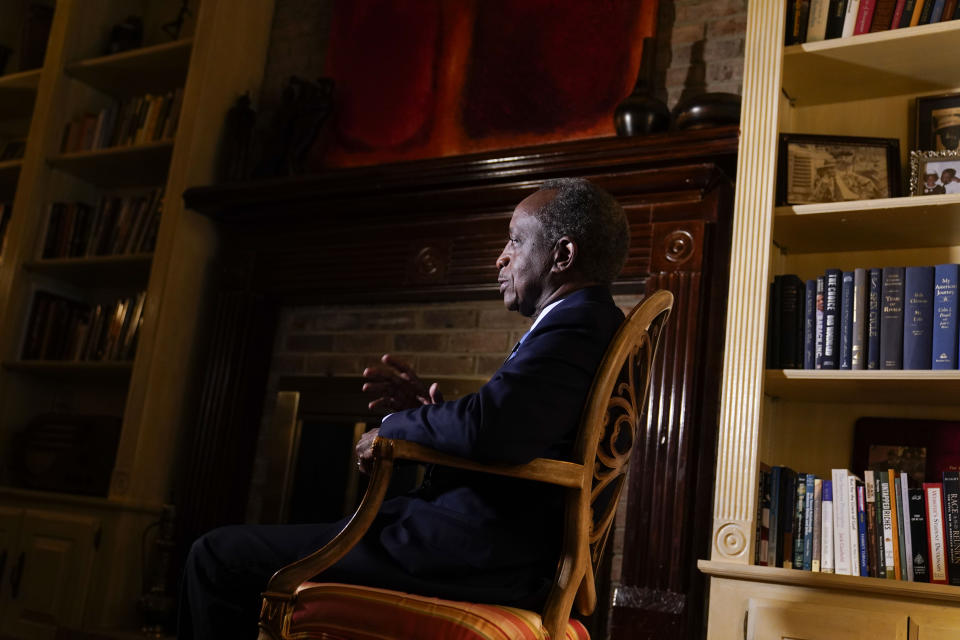 Author Michael Thurmond speaks during an interview with Associated Press about his new book, poses for a portrait on Friday, Jan. 26, 2024, in Stone Mountain, Ga. A new book by Michael Thurmond entitled “James Oglethorpe, Father of Georgia” focuses on Georgia's white founding father’s failed attempt to ban slavery after starting Britain's 13th American colony in 1733. (AP Photo/Brynn Anderson)