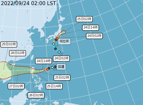 ▲歐洲模式(ECMWF)模擬顯示， 週末(24、25日)受東北風及「輕颱諾盧」外圍的水氣影響，北部、東半部降雨漸趨明顯，大台北山區、東北部有較大雨勢。（圖／中央氣象局）