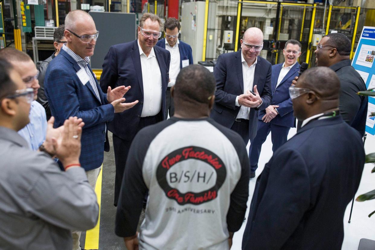 BSH Home Appliances Corporation executives tour facility and celebrate 25 years of innovation in New Bern, N.C. on Thursday, Feb. 16, 2023.