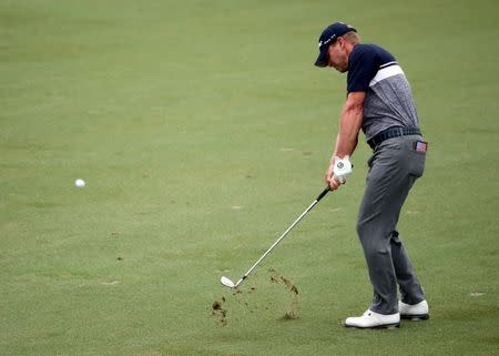 May 13, 2017; Ponte Vedra Beach, FL, USA; Steve Stricker takes a shot on the 4th hole during the third round of The Players Championship golf tournament at TPC Sawgrass - Stadium Course. Mandatory Credit: Peter Casey-USA TODAY Sports