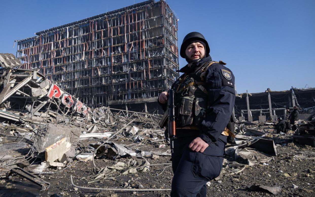 A view of the aftermath of the Retroville shopping mall following a Russian shelling attack which killed eight people on Monday in Kyiv. The Kremlin said the war is 'going to plan' - dia images/Getty Images Europe