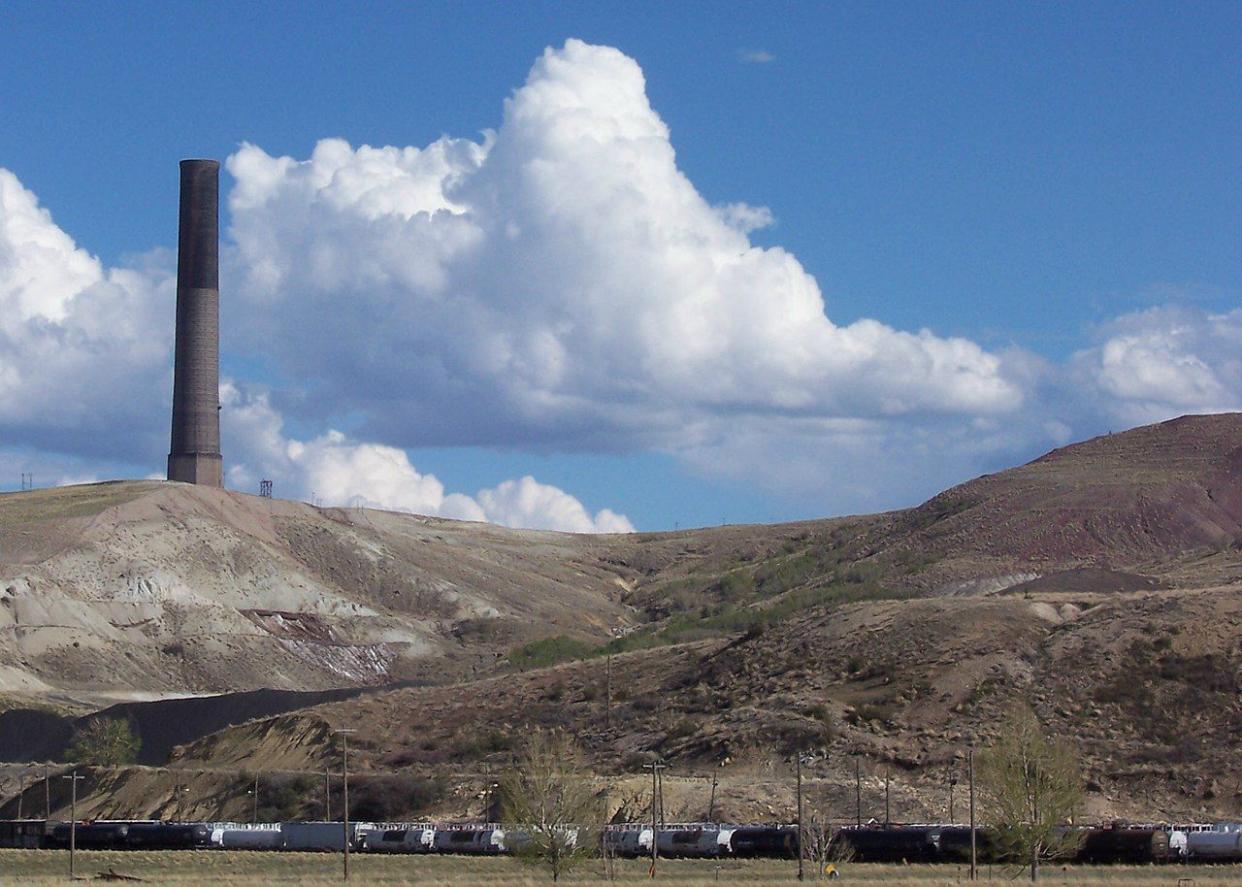 Anaconda Tower in Anaconda, Montana, a local landmark from the copper smelting  plant