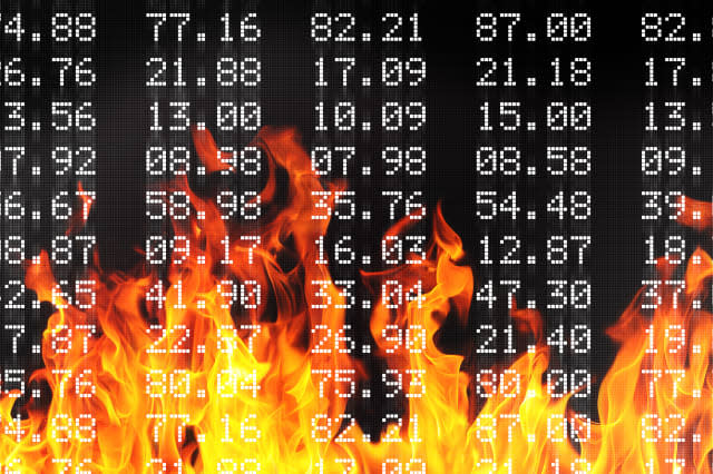 stock exchange numbers and flames