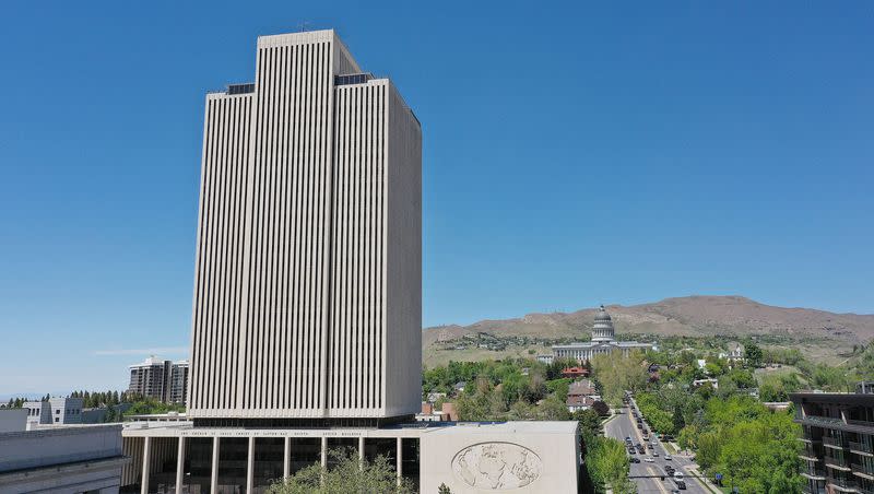 The Church Office Building in Salt Lake City on Monday, June 28, 2021. The church will devote “significant financial resources” to humanitarian organizations in Israel and Gaza.