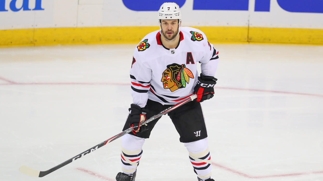 Chicago Blackhawks defenceman Brent Seabrook is out for the year after undergoing shoulder surgery. (Rich Graessle/Icon Sportswire via Getty Images)