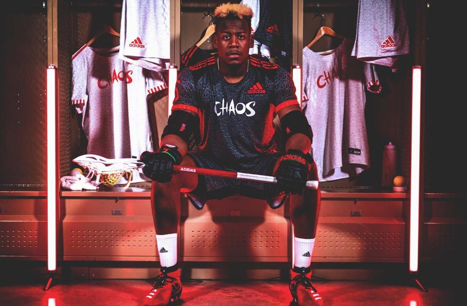 Chaos jerseys for the new Premier Lacrosse League, modeled by Myles Jones. (Adidas)