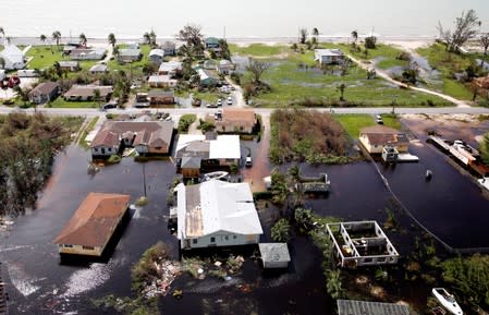 An aerial view shows flooded area after hurricane Dorian hit the Grand Bahama Island in the Bahamas