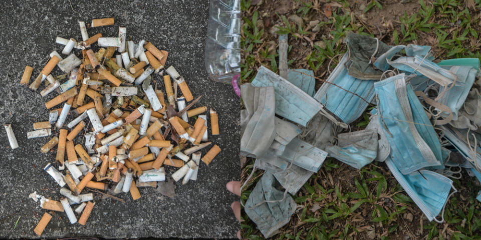 The trash audit resulted in 357 cigarette butts and 46 disposable face masks. — Pictures by Shafwan Zaidon