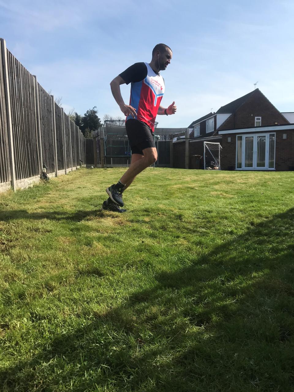 James Page runs a marathon in his garden in Kent