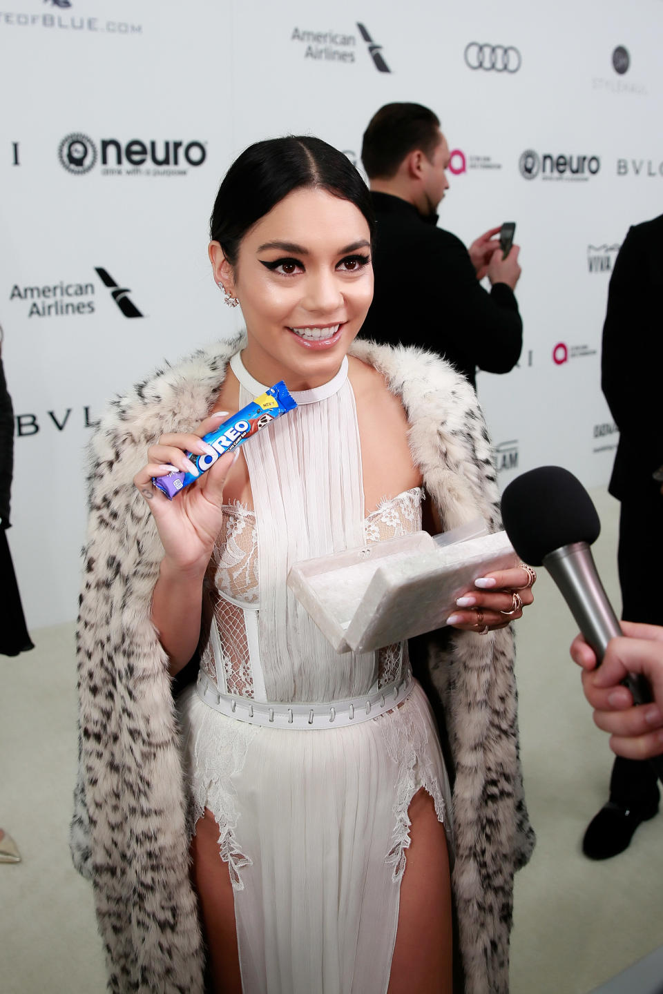 Vanessa Hudgens at the 25th Annual Elton John AIDS Foundations Academy Awards Viewing Party with the new OREO Chocolate Candy Bar