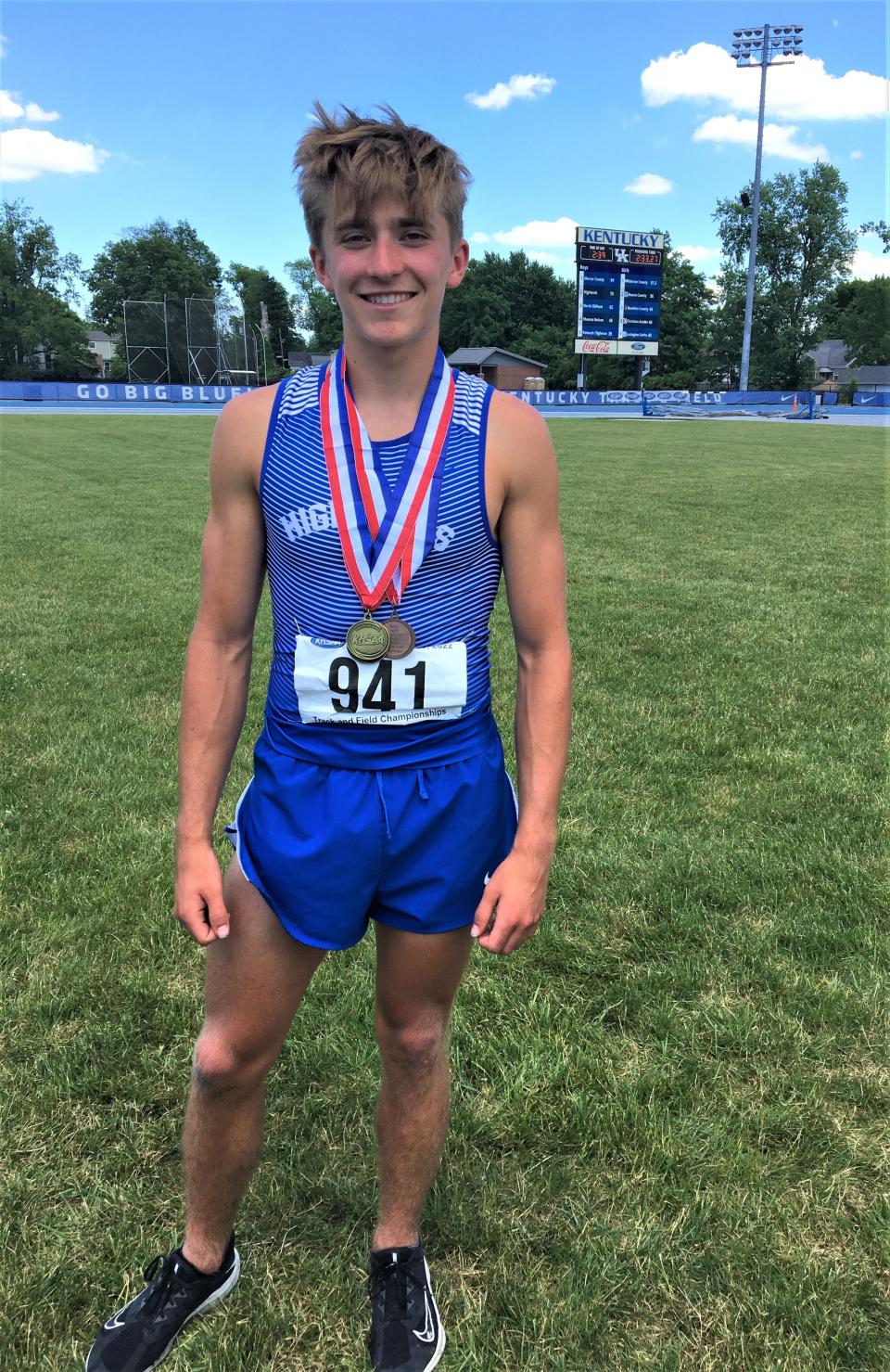 Highlands senior Jake Welch at the UK track complex after winning his second state championship in the 2A boys 400 meters. June 3, 2022.