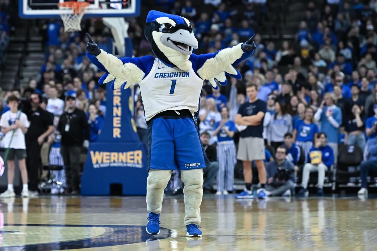 Creighton's mascot is Billy Bluejay, a big blue bird.