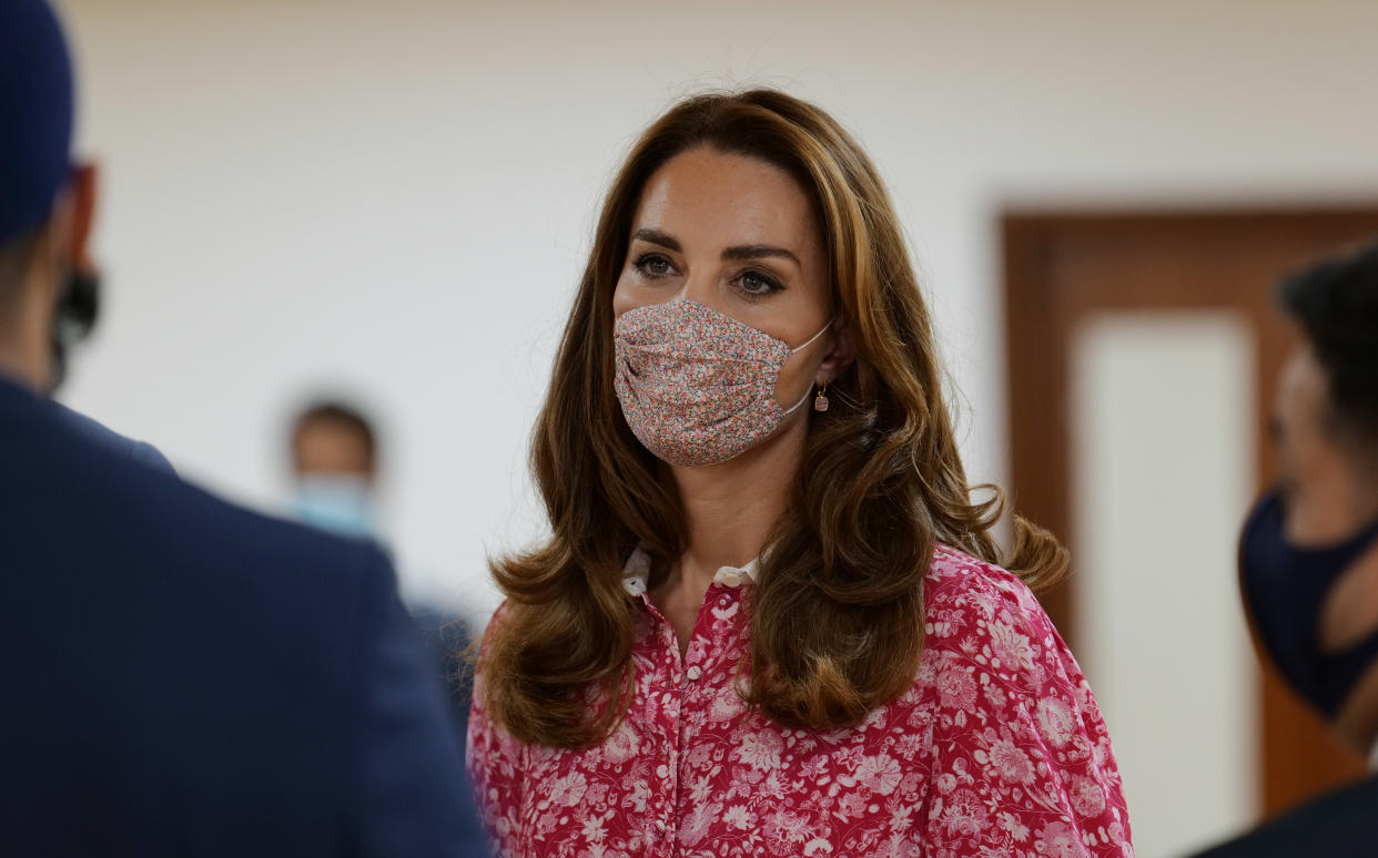  Duchess of Cambridge wears  Missoma earrings during a visit to the East London Mosque to meet volunteers who have supported members during the COVID 19 Lockdown on September 15, 2020. (Getty Images) 