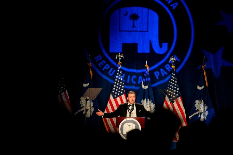 PHOTO: South Carolina Republican Party State Chairman, Drew McKissick, greets the crowd at the 56th Annual Silver Elephant Dinner hosted by the South Carolina Republican Party on Aug. 5, 2023 in Columbia, S.C. (Melissa Sue Gerrits/Getty Images, FILE)
