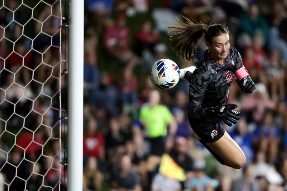 Utah’s Kasey Wardle (0) lets the ball slip past her during the game against BYU at Ute Field in Salt Lake City on Saturday, Sept. 9, 2023. | Spenser Heaps, Deseret News