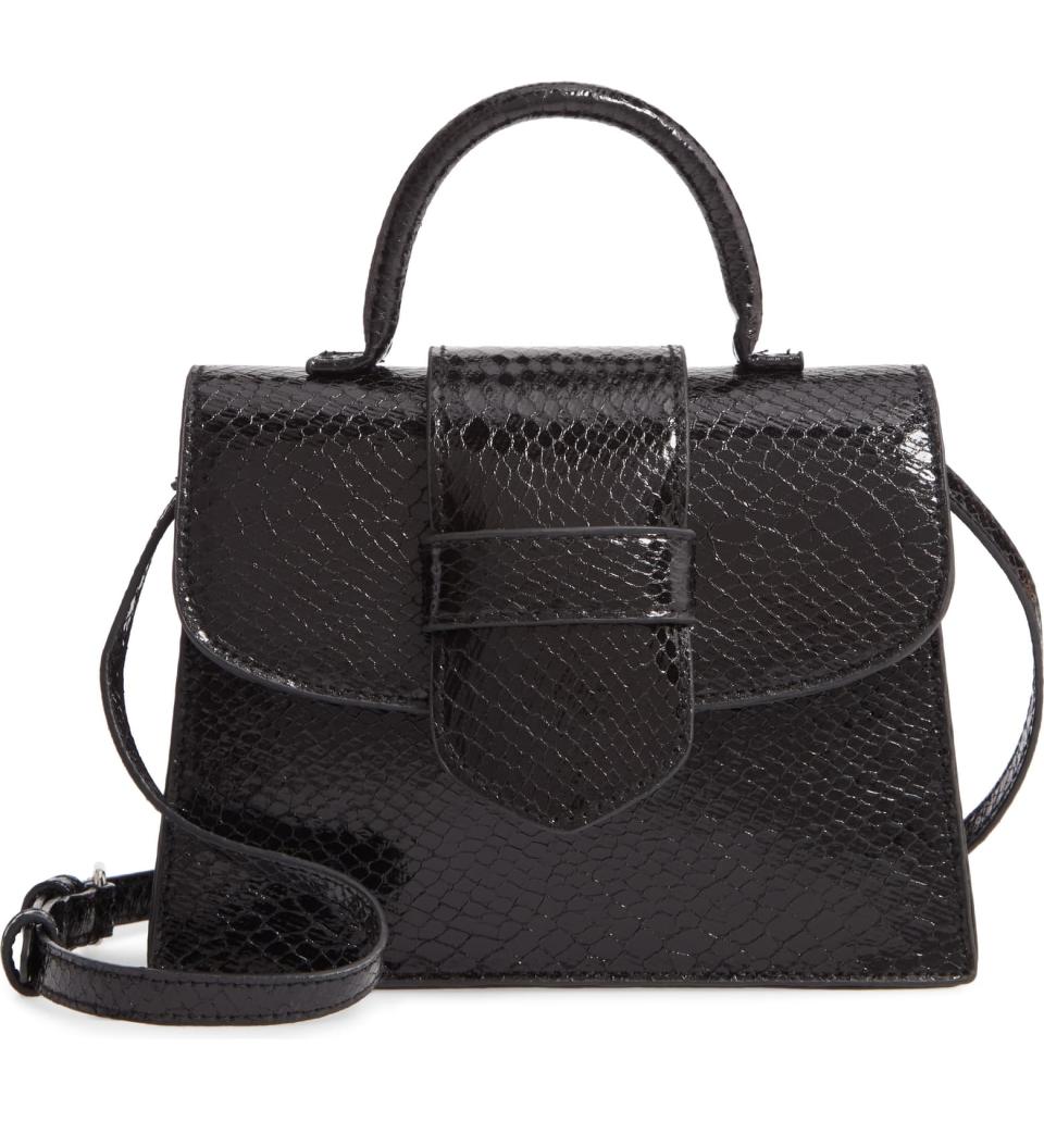 Steve Madden Lizard Embossed Faux Leather Top Handle Satchel in Black.