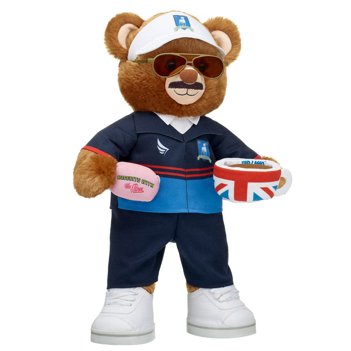 Add a football kit, biscuit package and tea cup to complete your Ted Lasso Build-A-Bear. (Photo: Courtesy of Build-A-Bear)
