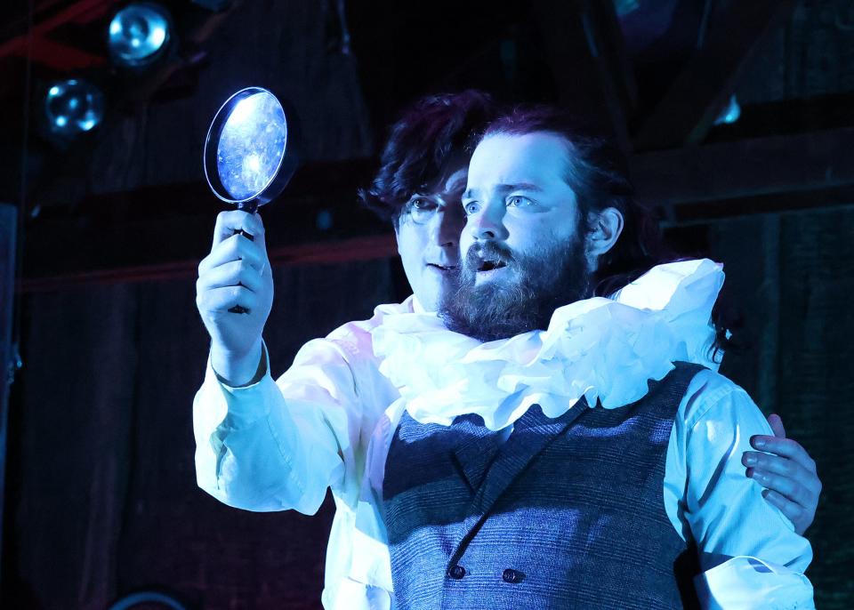 Macklin Devine, foreground, gets fancy as Brian Lore Evans looks on in the Cape Rep Theatre's production of "Archibald Avery."