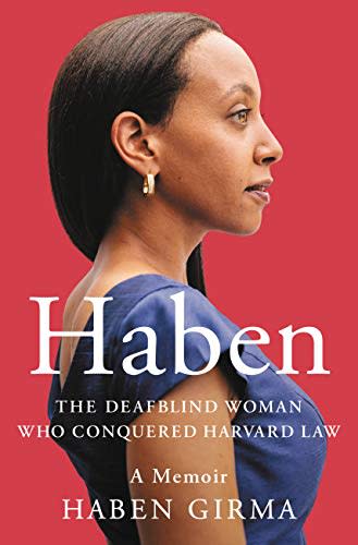 Haben Girma's book, Haben: The Deafblind Woman Who Conquered Harvard Law, was released last year. The book cover shows her wearing a blue dress against a red background. (Photo: Via Amazon)