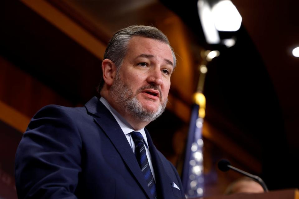 Ted Cruz speaks during a news conference about the US southern border at the Capitol in Washington, DC, on 6 February 2024 (Getty)