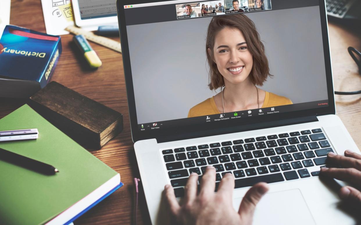 A Zoom video call on a laptop