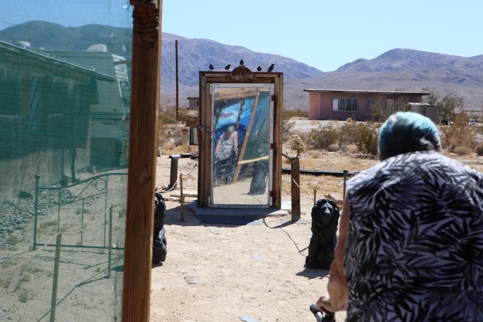 Laurel Seidl, owner of The Glass Outhouse Art Gallery, gives a tour of her property and gallery in Twentynine Palms, Calif., on Saturday, October 5, 2019 as part of the Highway 62 Open Studio Art Tours. 