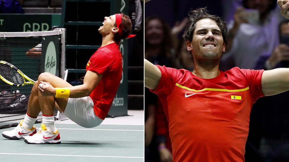 Pictured here, Rafa Nadal celebrates Spain's semi-final victory over Britain. 