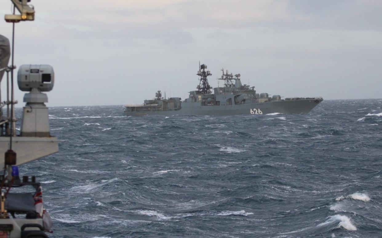 Russian destroyer Vice-Admiral Kulakov seen from the HMS Somerset in 2017 - ROYAL NAVY