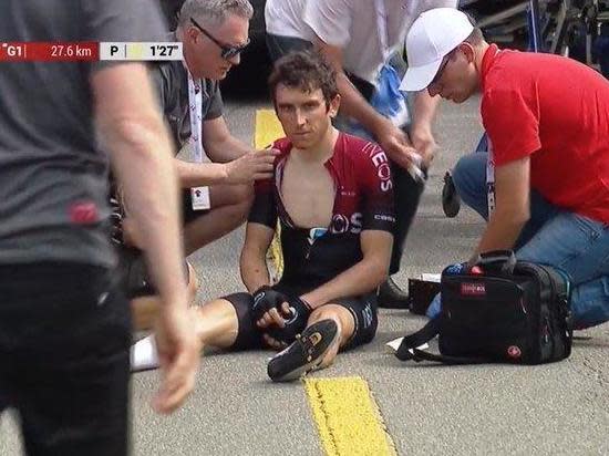 Geraint Thomas suffered a race-ending crash on the fourth stage of the Tour de Suisse (Eurosport)